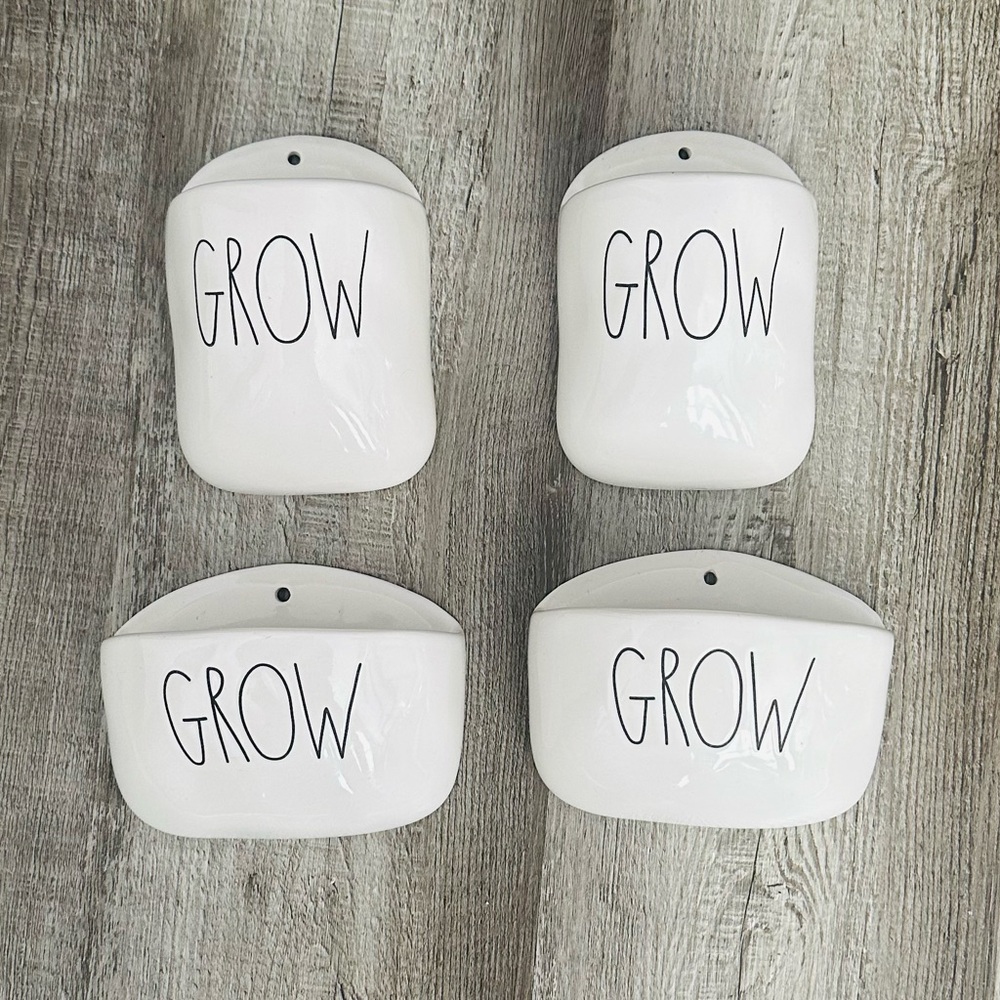 Rae Dunn Ceramic Hanging Wall Planters with “GROW” On The Front New 4 Total